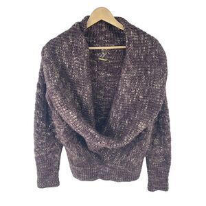 Rebecca Minkoff deep V cowl sweater wool alpaca aubergine purple brown cable kni